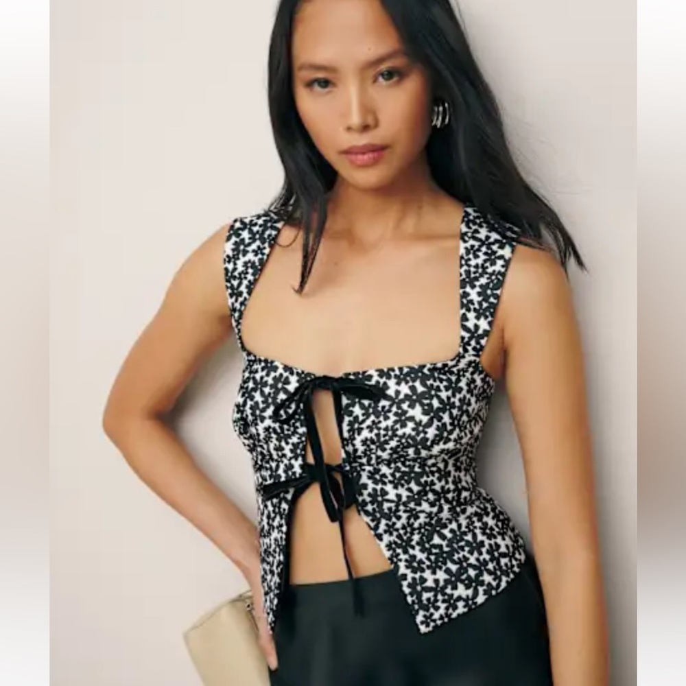 Reformation Black and White Floral Top